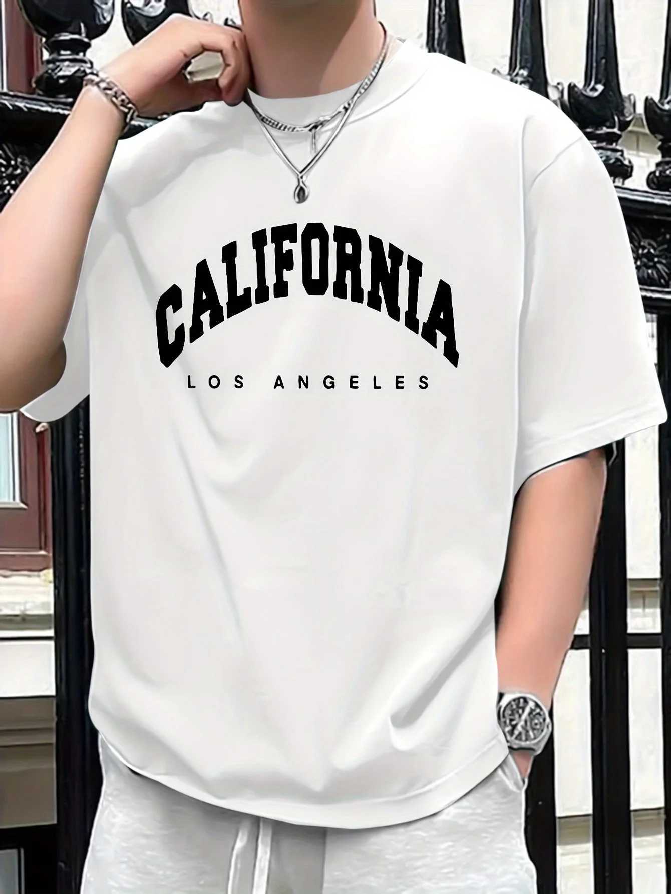 Summer Mens 100% Cotton Casual Loose Set with California Printed Sports Comfort Round Neck Short Sleeve T-shirt TopT250318