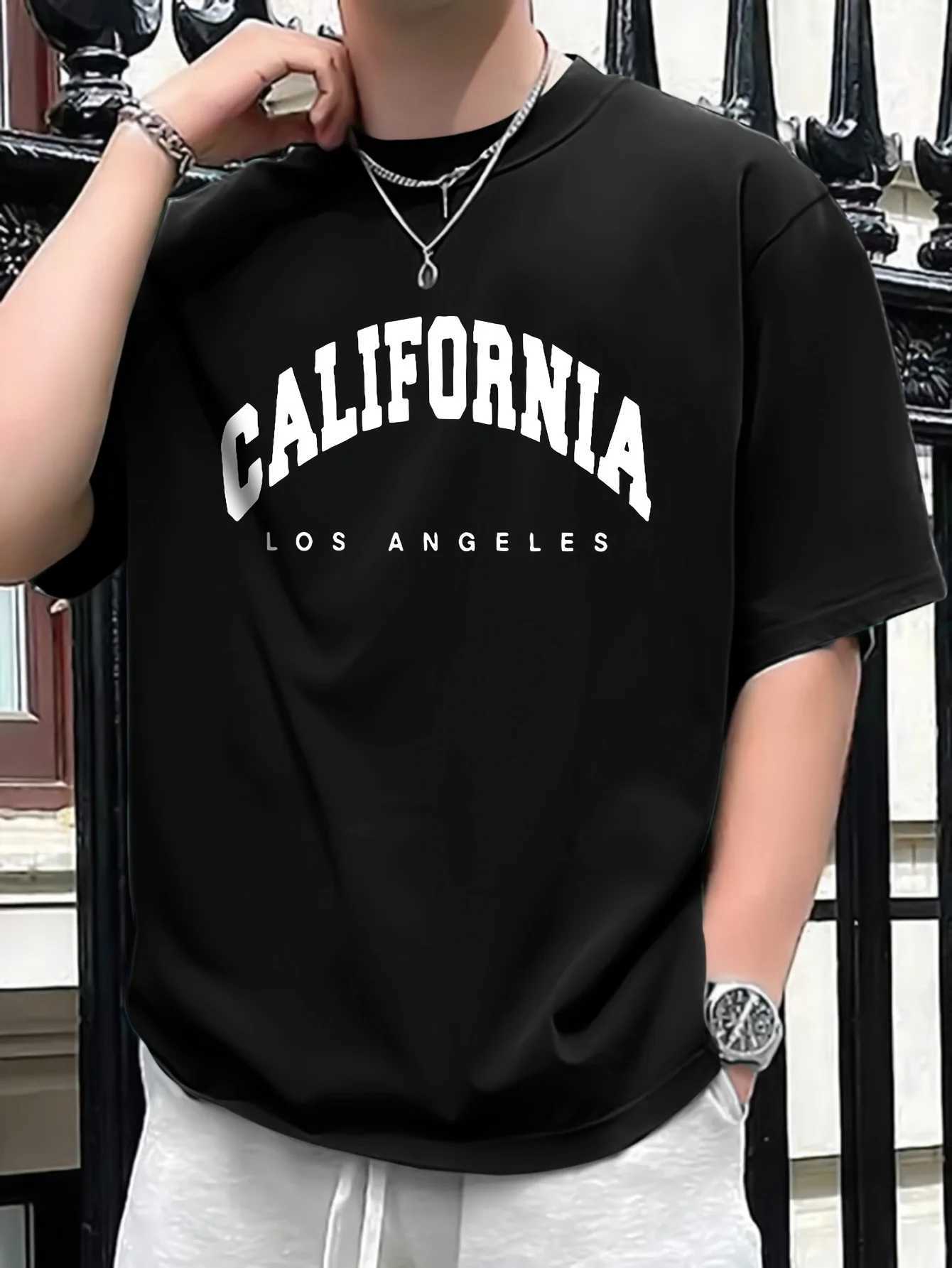 Summer Mens 100% Cotton Casual Loose Set with California Printed Sports Comfort Round Neck Short Sleeve T-shirt TopT250318