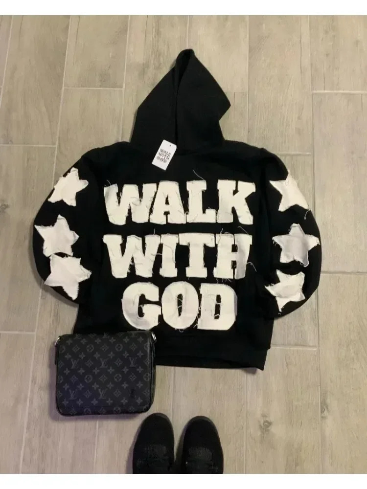 High Street Trend Vintage Alphabet Embroidery Hoodie for Men Y2k Goth Harajuku Fashion Coat Couple Casual Loose Sweatshirt 250318