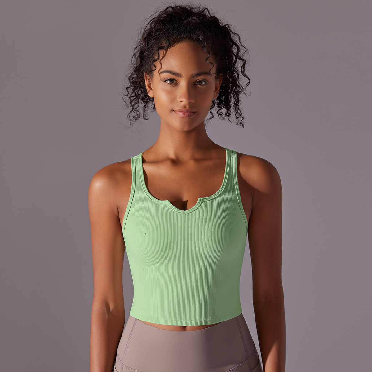 tracksuit Tight fitting high elasticity thread V-neck semi fixed cup, stomach covering vest, running fitness yoga suit for women leggings