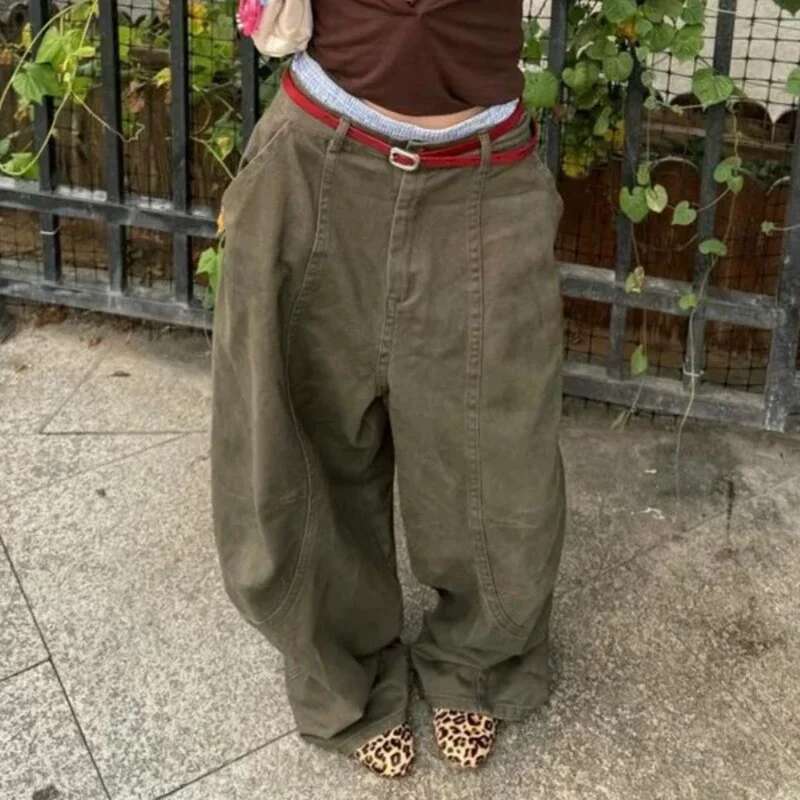 Deeptown Y2k Vintage Washed Women Jeans Haruku Scimitar Wide Leg American Retro Denim Pants Baggy High Waisted Trousers Gyaru
