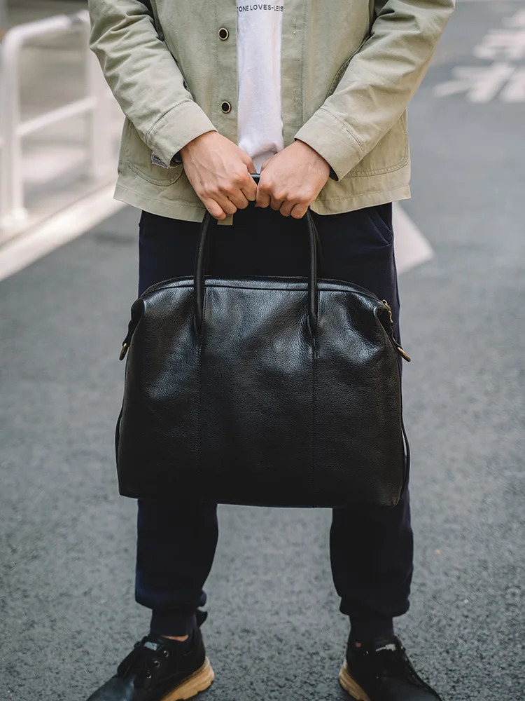 Leather black mens handbag mens briefcase brown business shoulder cross pocket denim office notebook bag 250317