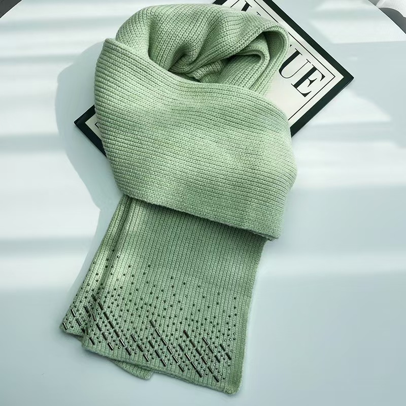 K159 New solid color wool scarf for women winter high-grade hot diamond sequin knitted wool scarf versatile warm neck scarf