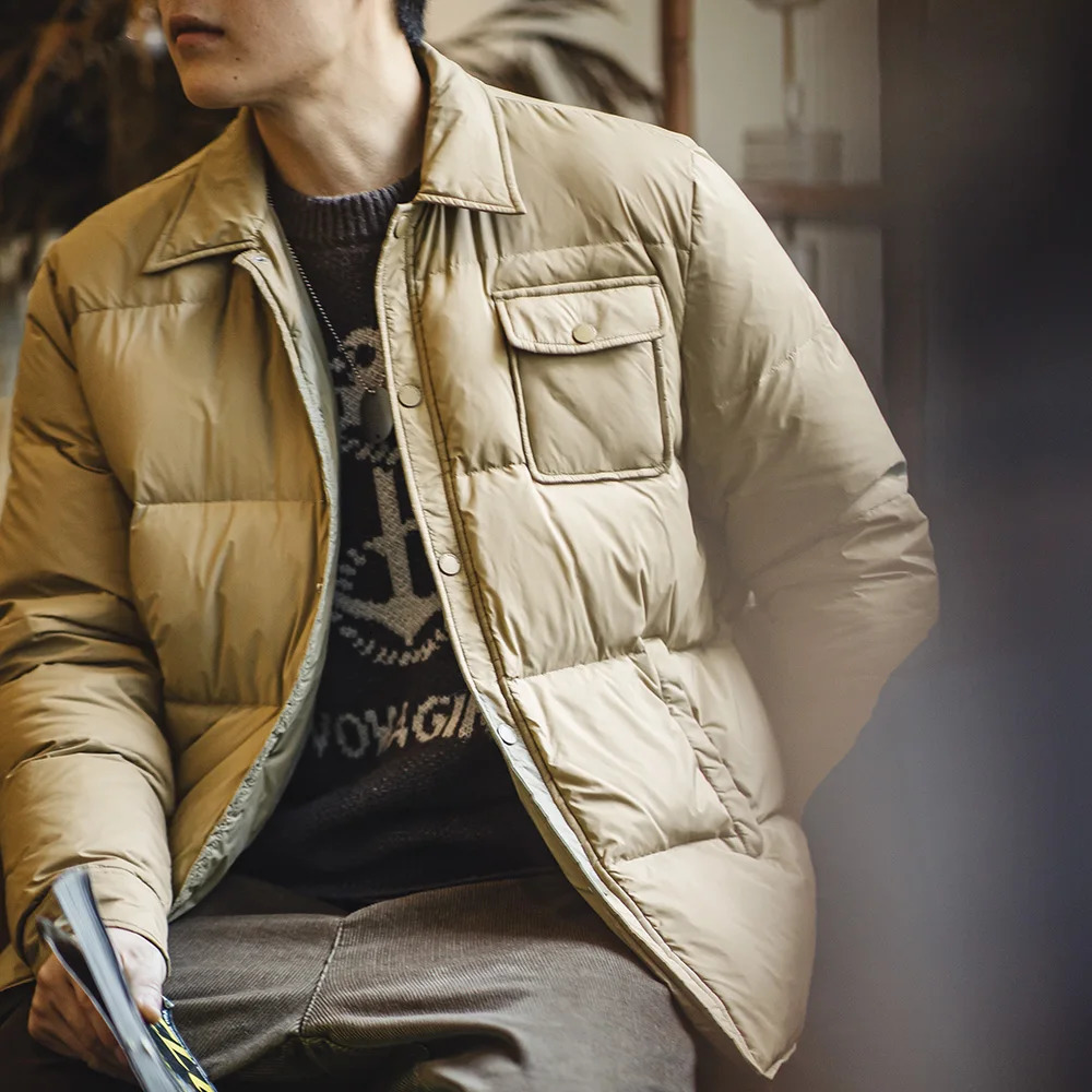 Maden Casual 90 White Duck Down Jacket Lightweight Warm Coldresistant Singlebreasted Lapel Puffer Men Winter Outerwear 250109