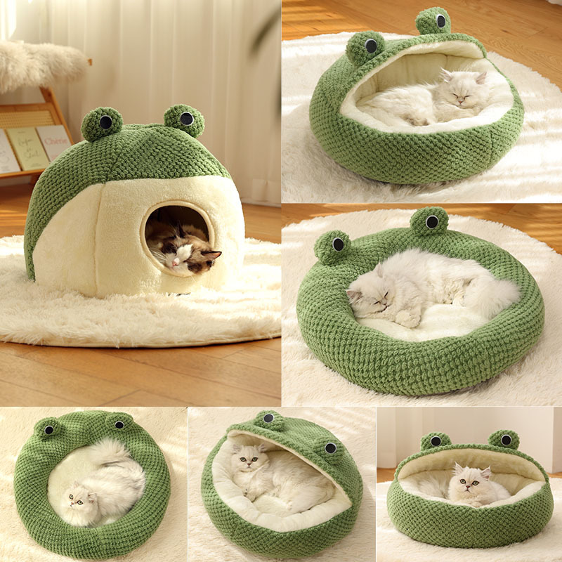 Cat Kennel Winter Warm Fully Enclosed Comfortable Sleeping House Frog Nest Pet Bed Supplies