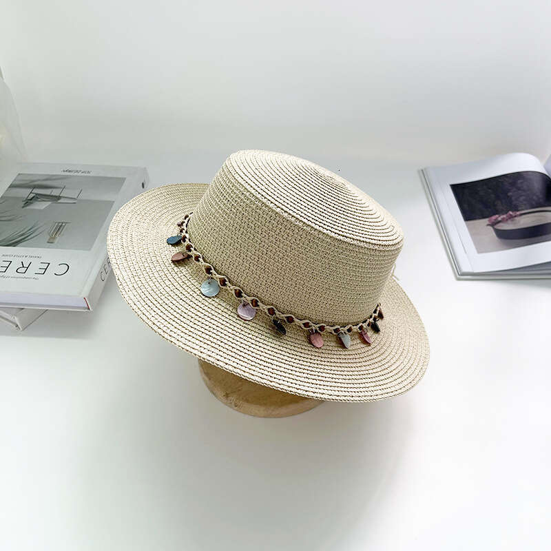 Summer children's shell grass outdoor seaside beach, ethnic style sun hat, flat edge top hat