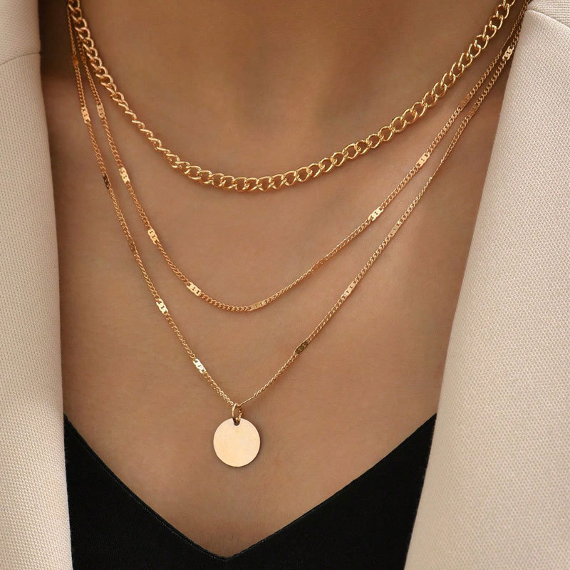 Three-layer Circular Pendant Necklace Women's Fashion Multi-layered Chain With Collar Chain Collar Bone Chain Jewelry