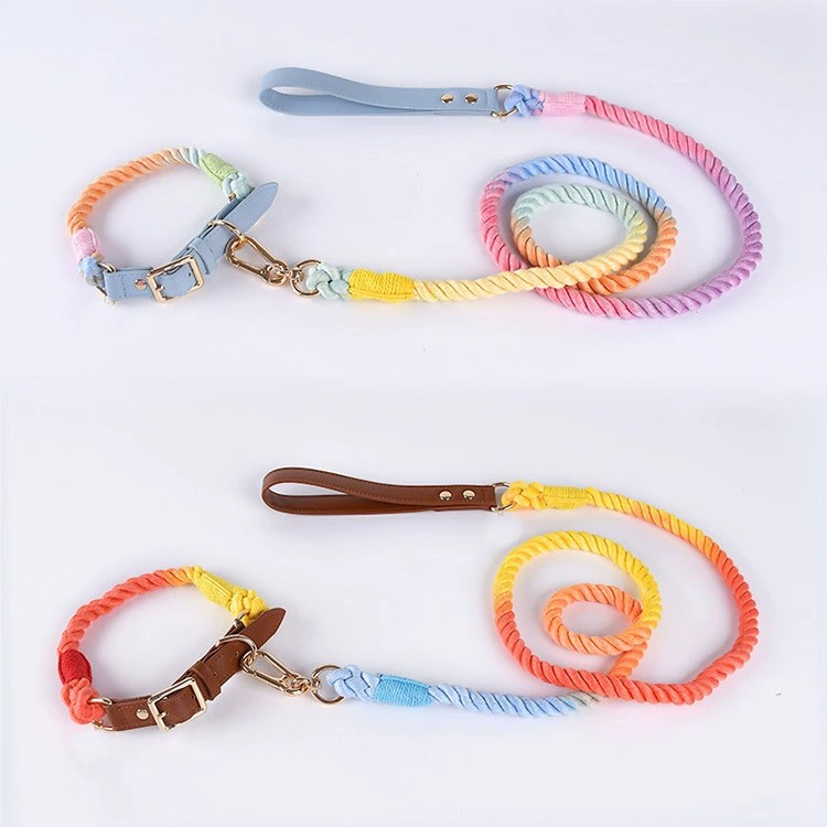 Knitted cotton rope pet collar set leash medium large dog