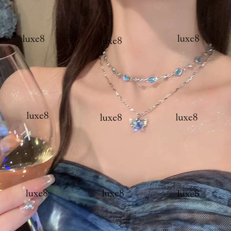 Exquisite Crystal Zircon Butterfly Necklace for Women Elegant Double Layer Clavicle Chain Choker Party Wedding Jewelry