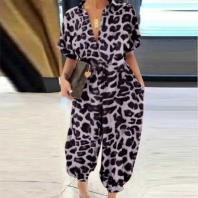Sexy V-neck short Slve jumpsuit for office womens spring and summer casual leopard print womens jumpsuit 2024 piece jumpsuit X2503181