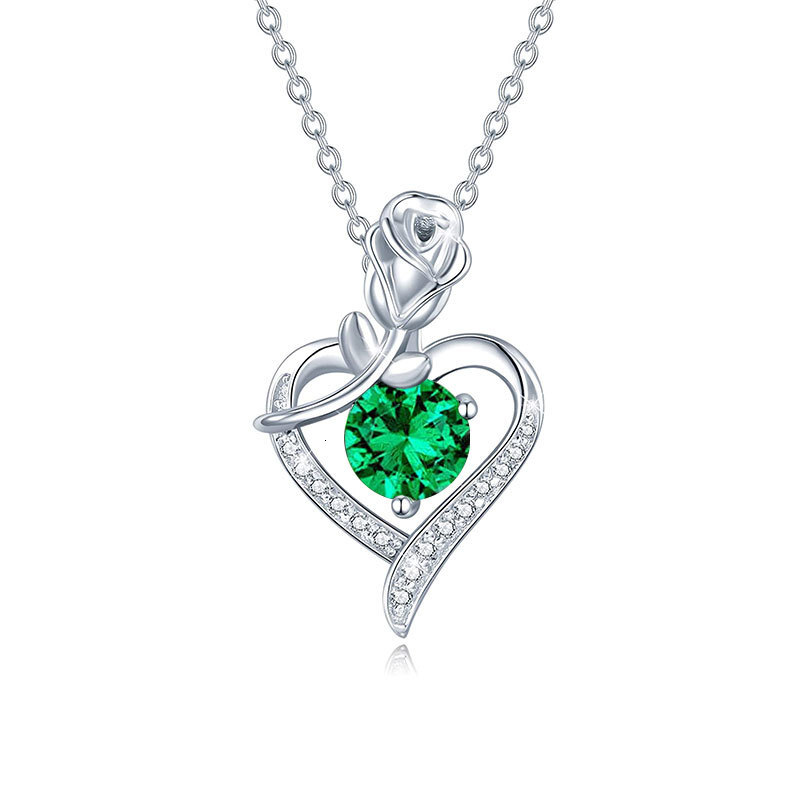 Pure sier heart-shaped rose women's collarbone necklace, moissani dia pendant accessory, high-end feel