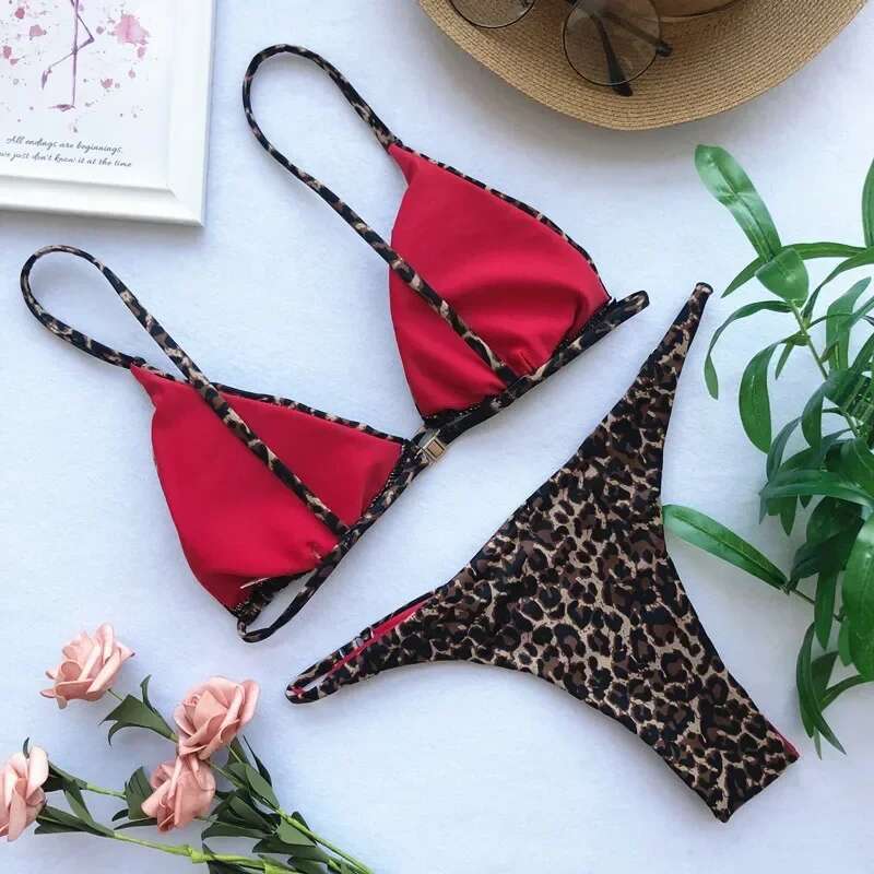 Leopard print swimsuit for women, high waist micro bikini, push-up bra, padded, tanga pants, sexy, for the beach, 2024