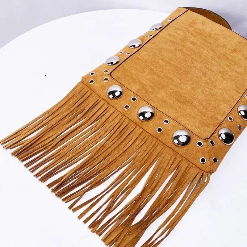Fashion Long Tassel Veet Women Handbag Large Capacity Metal Rivet Casual Female Shoulder Underarm Retro Messenger Bag