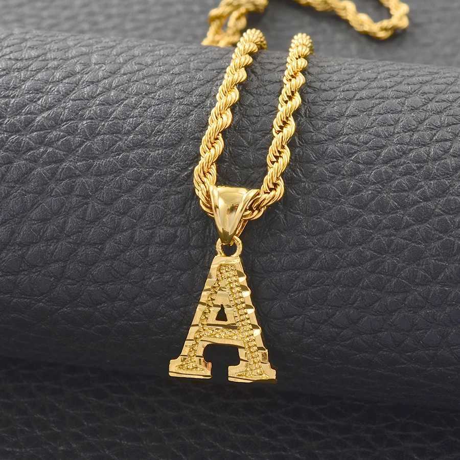Anniyo A-Z Letters Necklaces Women Men Gold Plated Initial Pendant Rope Chain English Letter Jewelry Alphabet African #058002B W250318