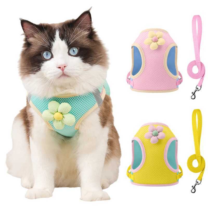 Cat and dog harness and belt breathable mesh pet chest strap for cats and dogs walking lead cloth doll Chihuahua vest harness bulldogT250318
