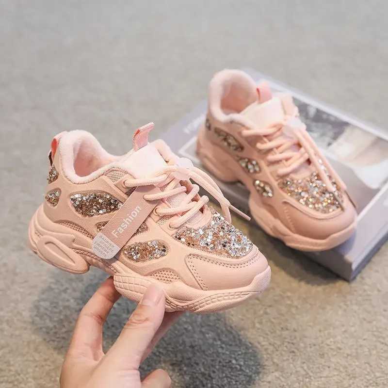 2022 Spring Fashion Womens Sports Shoes Childrens and Preschool Womens Shoes Rhinestone Sparkling Childrens Outdoor Leisure Sports White Shoes RedXJ25