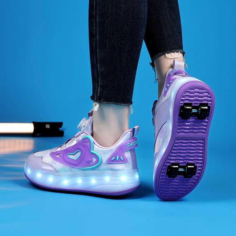 Childrens Skate Shoes USB Light Comfortable Roller-skating Sneakers Outdoor Sports Walking Girls Pink Roller Skate Shoes for Kid W250318