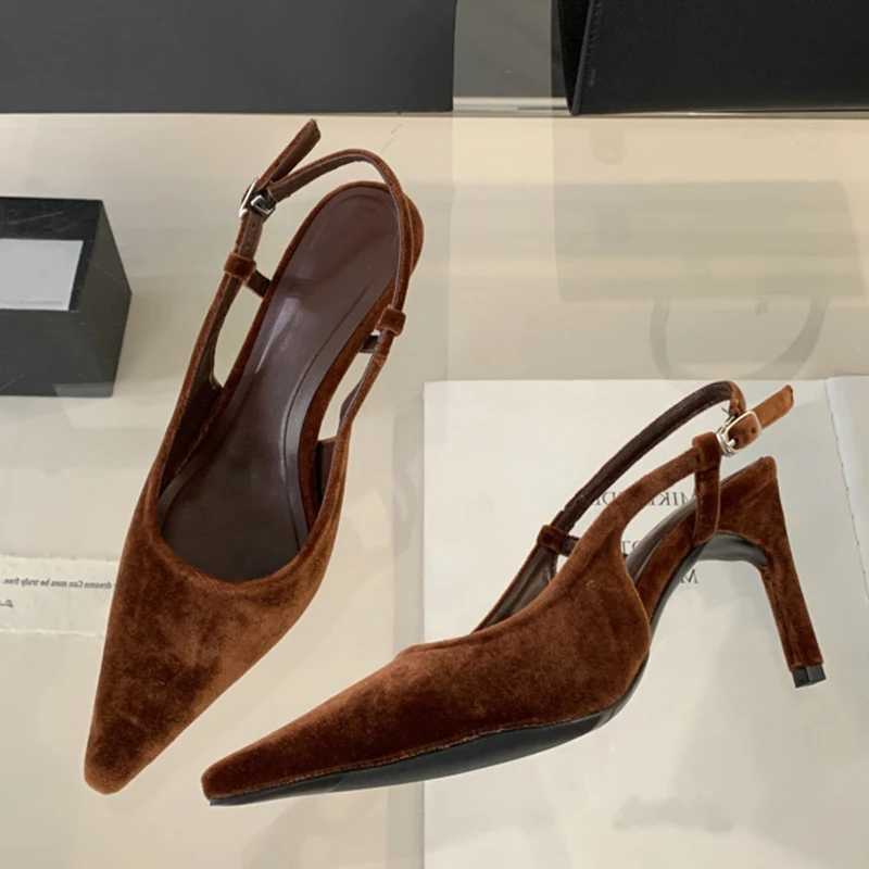 Similar Street Style Sexy Back Buckle Strap Wen Pumps Stripper Sandals Solid Black Pointed Toe Slingback High H Fem Shoes Y250317