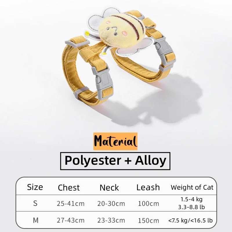 1PC Cat Leash Anti Breakaway Outdoor Leash Cat Carrier Adjustable Collar Bee Leash for Small and Medium PetsT250318
