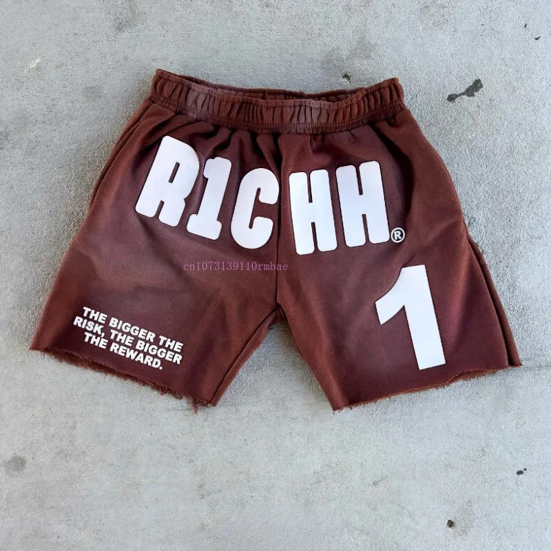 Solid Color Shorts Men Women American Retro Senior Rubber Letters Printed Five Pants Summer Loose Thin Section Couple Shorts 250317