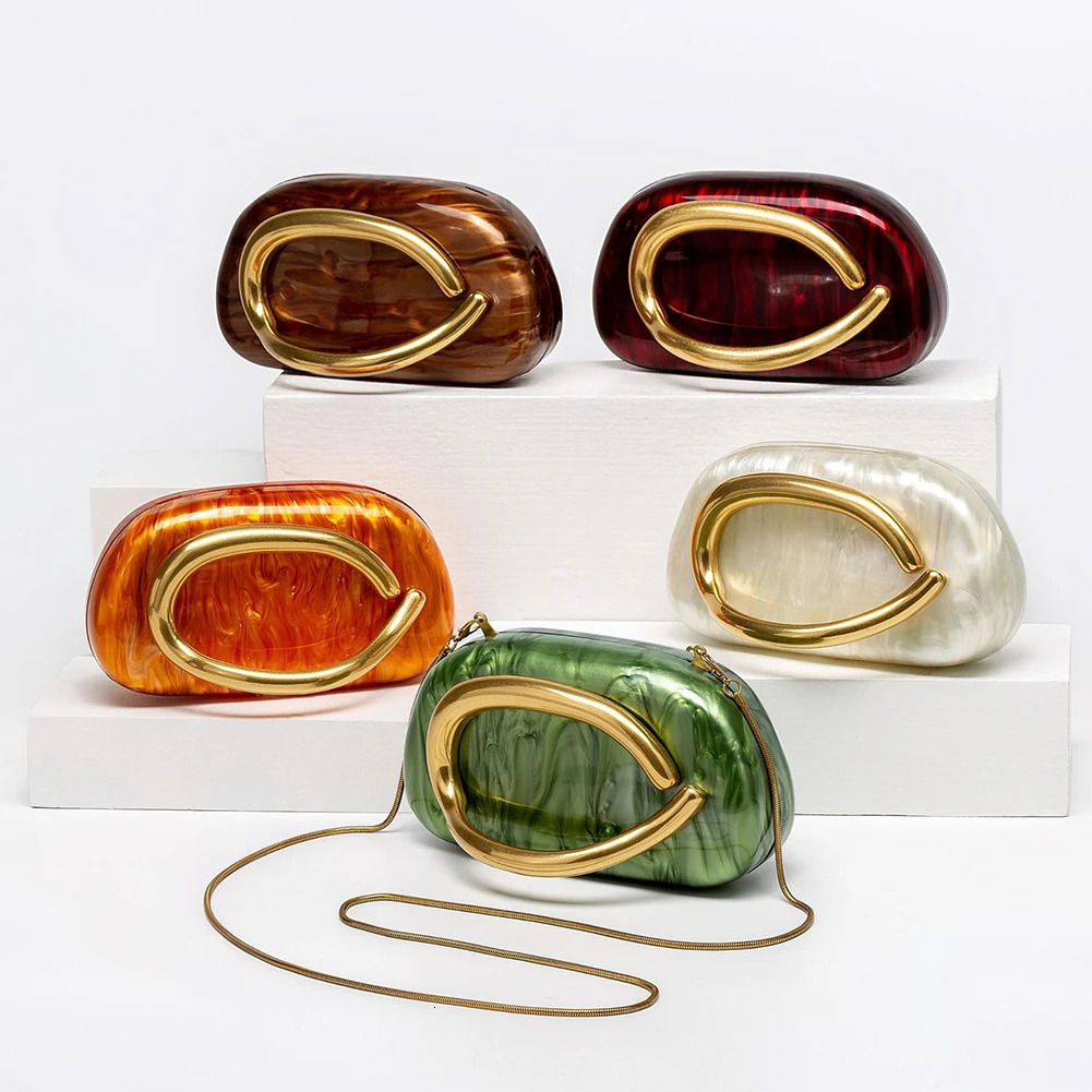 Women All-Match Shoulder Bag with Chain Versatile Sling Bag Acrylic Trendy Clutch Bag Shopping Travel Party Phone Bag 250318