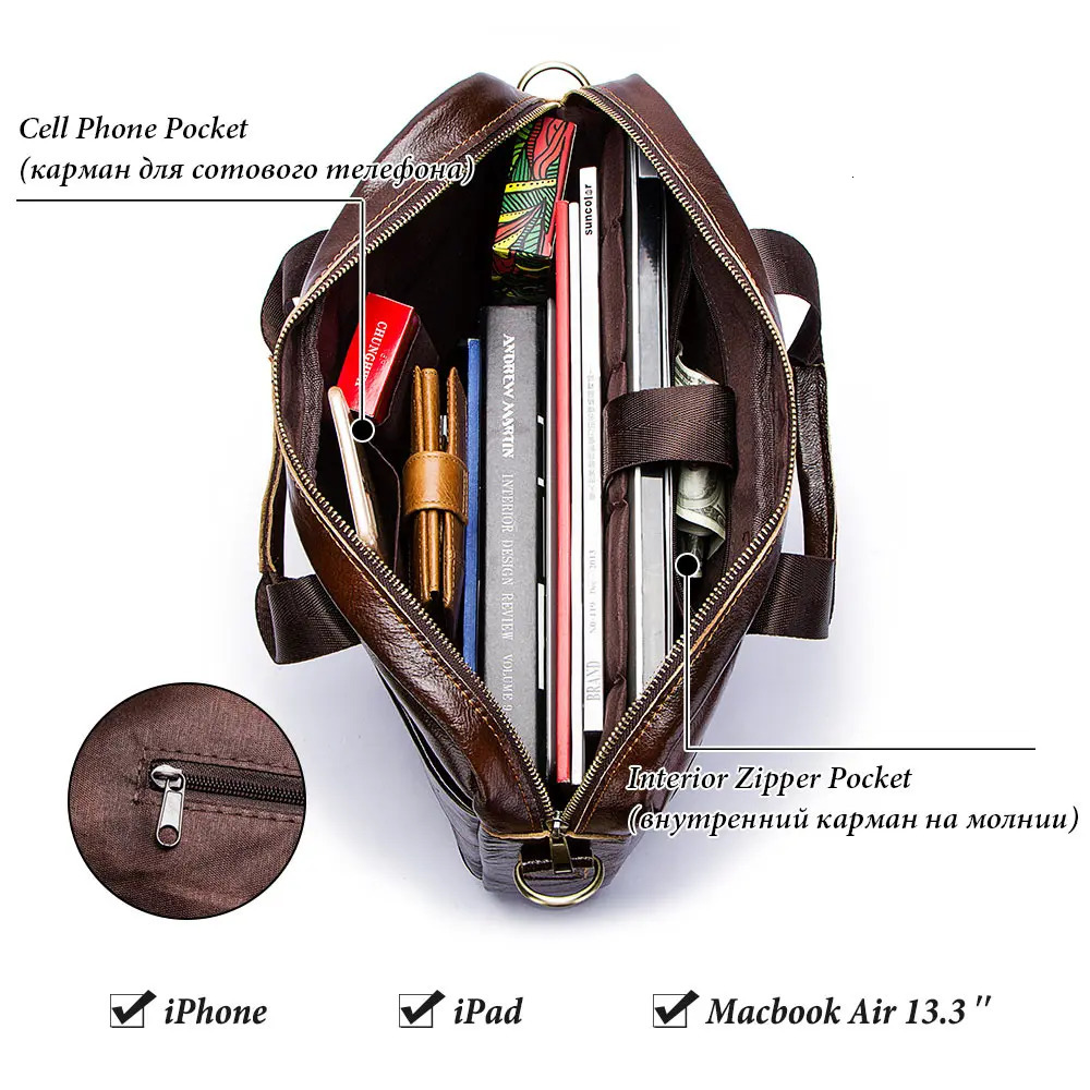 Genuine Leahther Men Briefcase Portable Office Handbag for Laptop Bag High Quality Business Messenger Shoulder Bags Travelling 250317