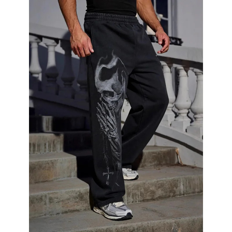 2025 Mens Fitness Pants American Street Retro Hip Hop Style Trendy Printed Casual 250311