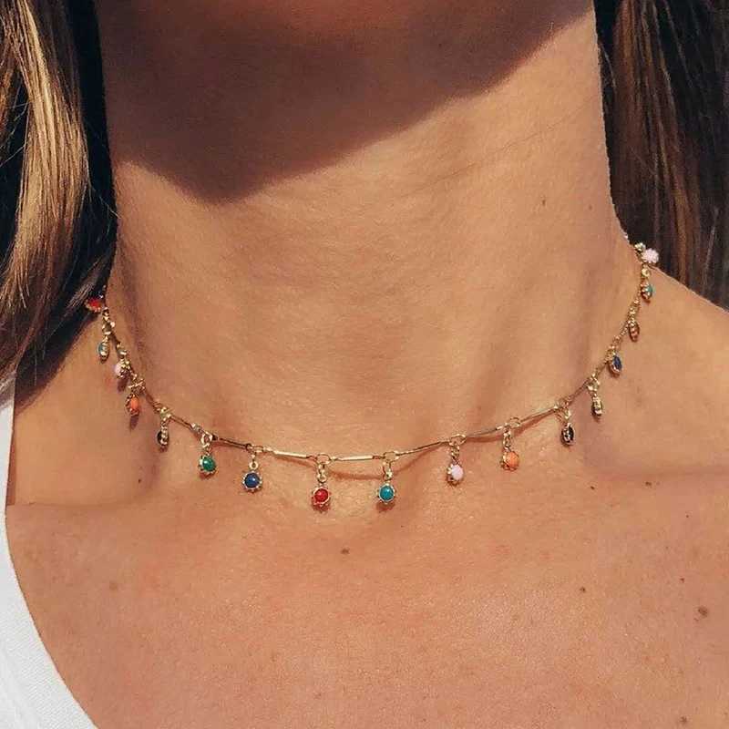 Fashionable and simple candy colored tassel necklace suitable for womens aesthetics fully matched pendant jewelry necklace accessories gift chain W250