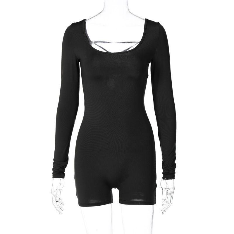 Women's Spring And Summer Long Sleeved U-Neck Lace Up Open Back Tight Fitting Sports Yoga Jumpsuit