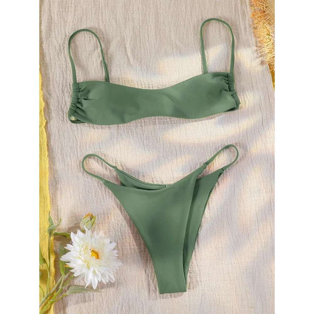Miyouj New Bikini Swimwear for Women Low Size Set Bikini Solid Color Swimwears Cut High Swimwears New Two Pieces Costume Sexy Biquini