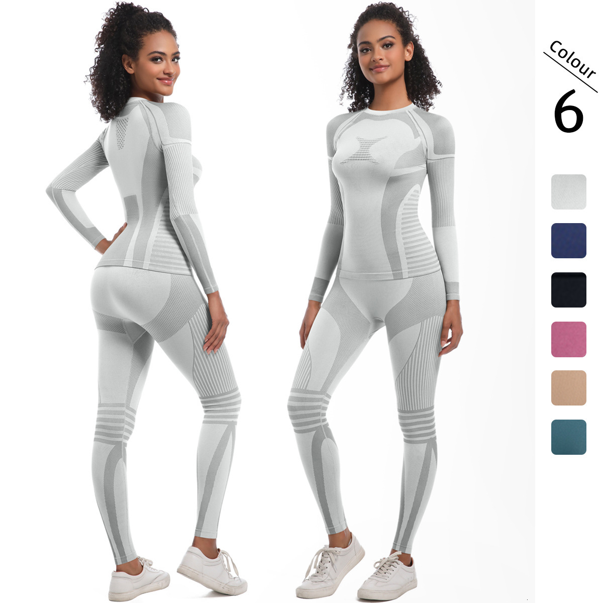 tracksuit Seamless knitted tight fitting high elasticity long ski set, sports running fitness yoga suit two-piece set for women leggings