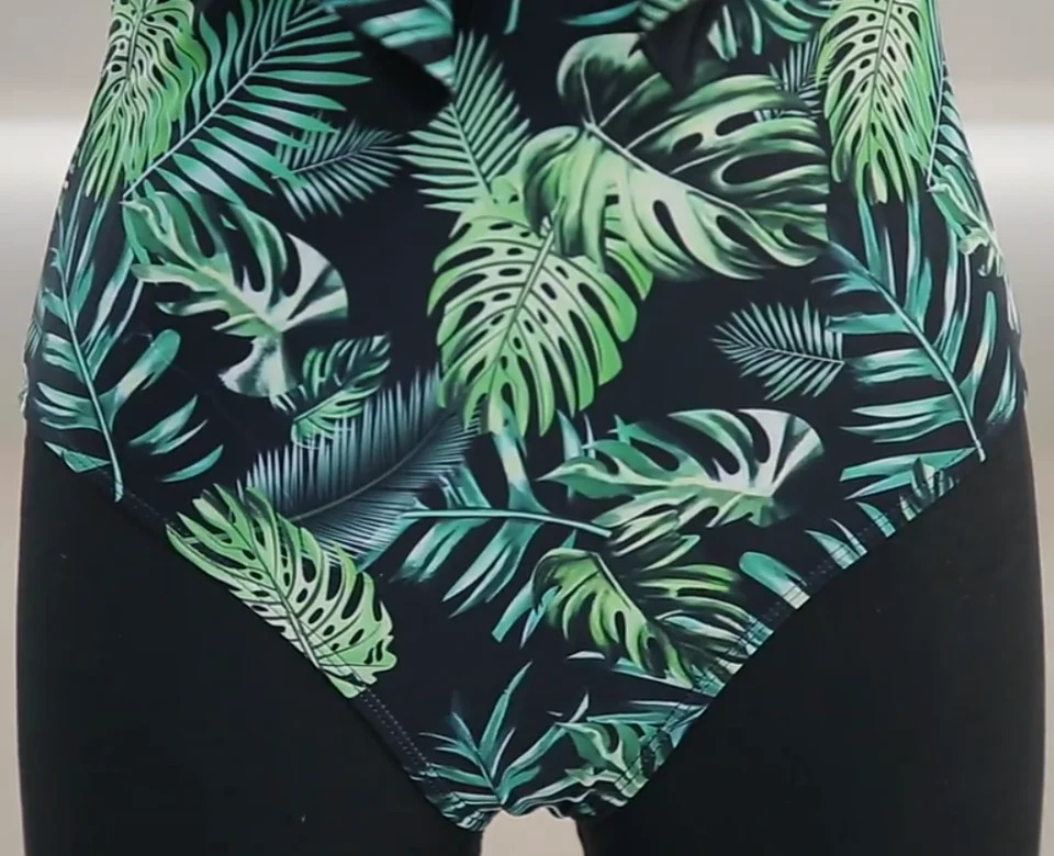 Discount Ruffle Swimwear V-Neck Shoulder One Piece Swimsuit Women Floral Printed Tropical Summer Beach Bathing Suit 250318