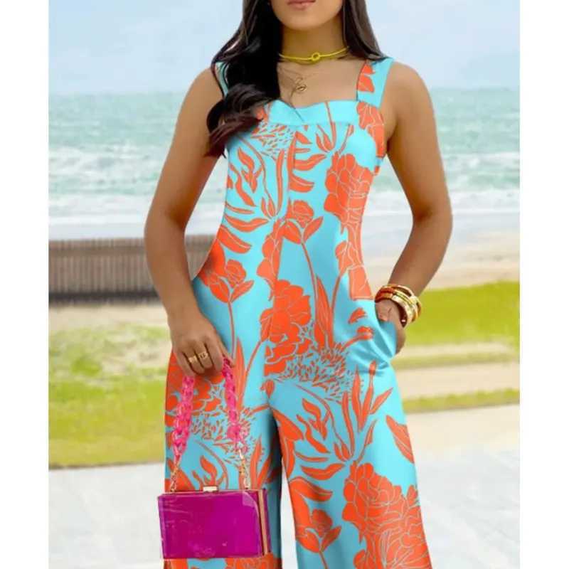 New trend printing fashion jumpsuit summer hanging casual wide leg jumpsuit mono mujer vera no X250318