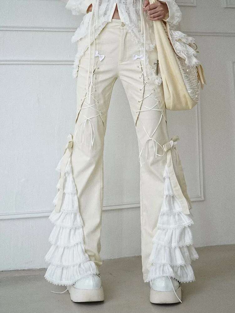 Haruku Gothic Pants For Girl, Off White Lace, Casual Bandage Ing Fashion, High Waist Slim Pants, Hot Streetwear