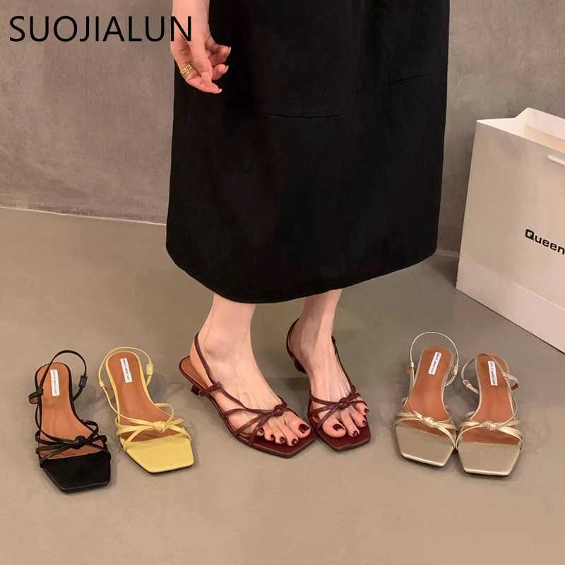 SUOJIALUN 2024 Summer Brand New Sandals Fi Narrowband Womens Elegant Slider Med Heel Outdoor Gladiator Shoes Y250317