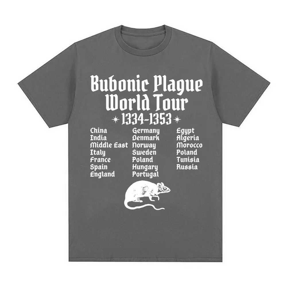 Bubonic Plague World Tour T-shirt Men Women Funny Rat Meme Gothic T Shirt Vintage Casual Oversized T Shirts StreetwearXJ250318