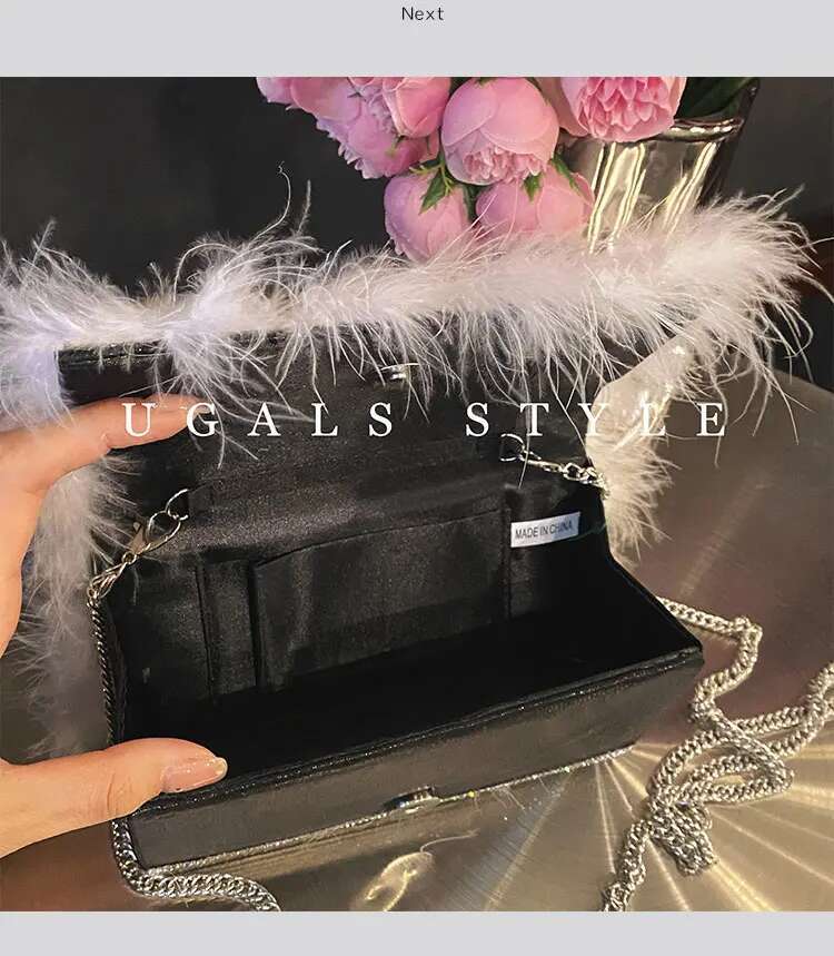 Ostrich Feather Women's Handbag Crystal Shiny Rhies Dia Evening Wedding Party Clutch Purse Shoulder Bag