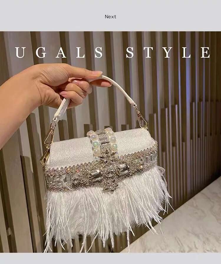 Ostrich Hair Veet Crystal Rhie Dia Evening Women Handbag Wedding Party Clutch Purse Crossbody Bag