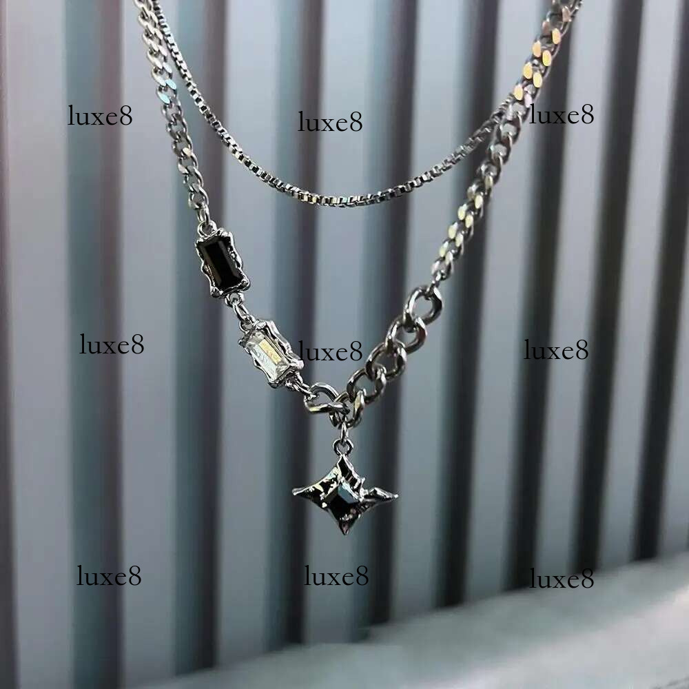 Hip Hop Zircon Star Double Layer Necklace For Men Women Trend Charm Titanium Steel Pendant Chain Unisex Jewelry Wholesale
