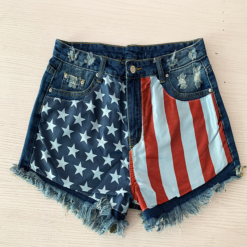 2025 New Casual Denim Shorts With American Flag Tassel Star Print For Women Summer Fashion Sexy And Personalized Hot Pants