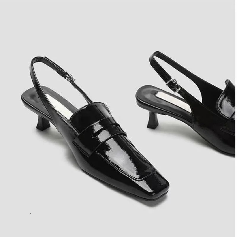 Kitten Heel Slippers Slim Heels Square Toe High Heels Shoes French Baotou Sandals Womens Summer Fashion Women Sandals 250318