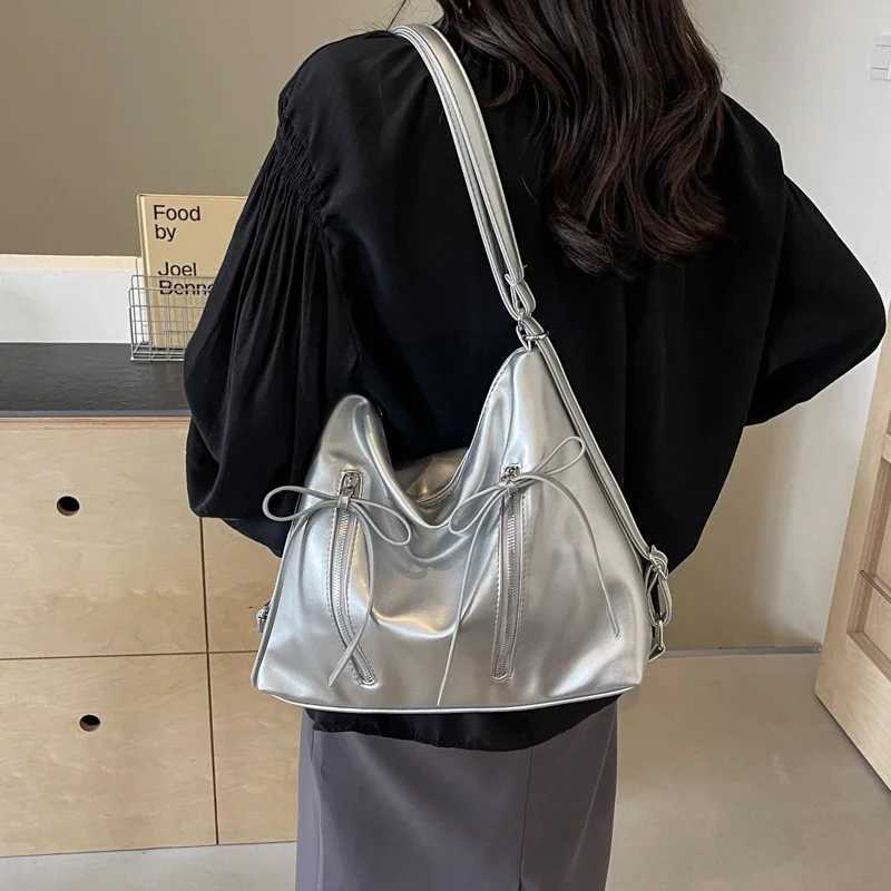Sier Small Bow Pu Leather Shoder Bags for Wen 2024 Summer Trend Designer Fi Handbags and Purses Trend Crossbody Bag Y250318