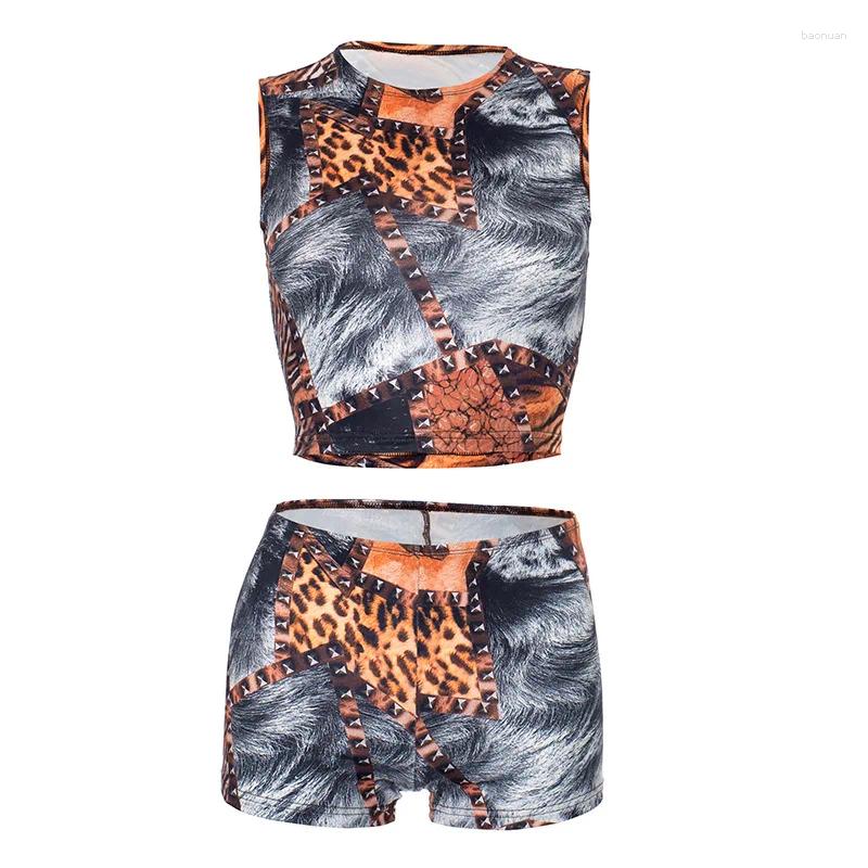 Womens Tracksuits HLJ Sexy Leopard Print Two Piece Set For Women Halter Deep V-neck Crop Top And Bodycon Skirt Suit Female Streetwear