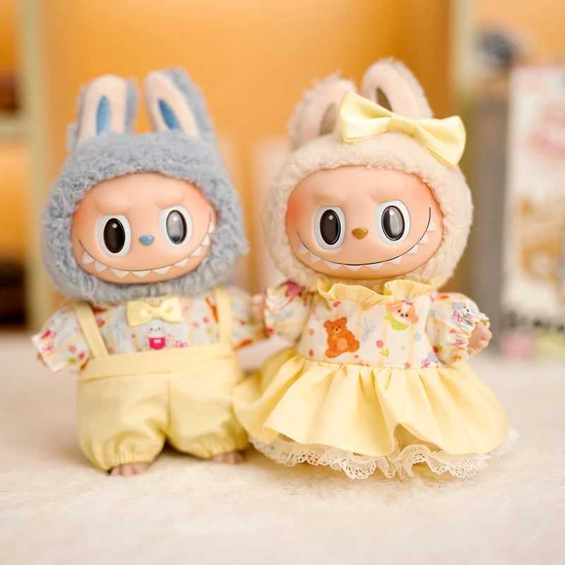 17cm Labubu Doll Clothing Yellow Cartoon Pattern Dress/Coat Baby Pendant Clothing Pendant Pants Clothing Replacement GiftT250318