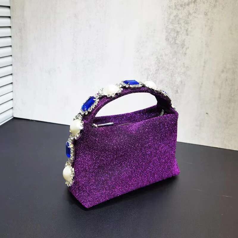 High Quality Women's Handbag Satin Hobo Crystal Shiny Dias Pearl Beaded Evening Bag Wedding Party Clutch Purse