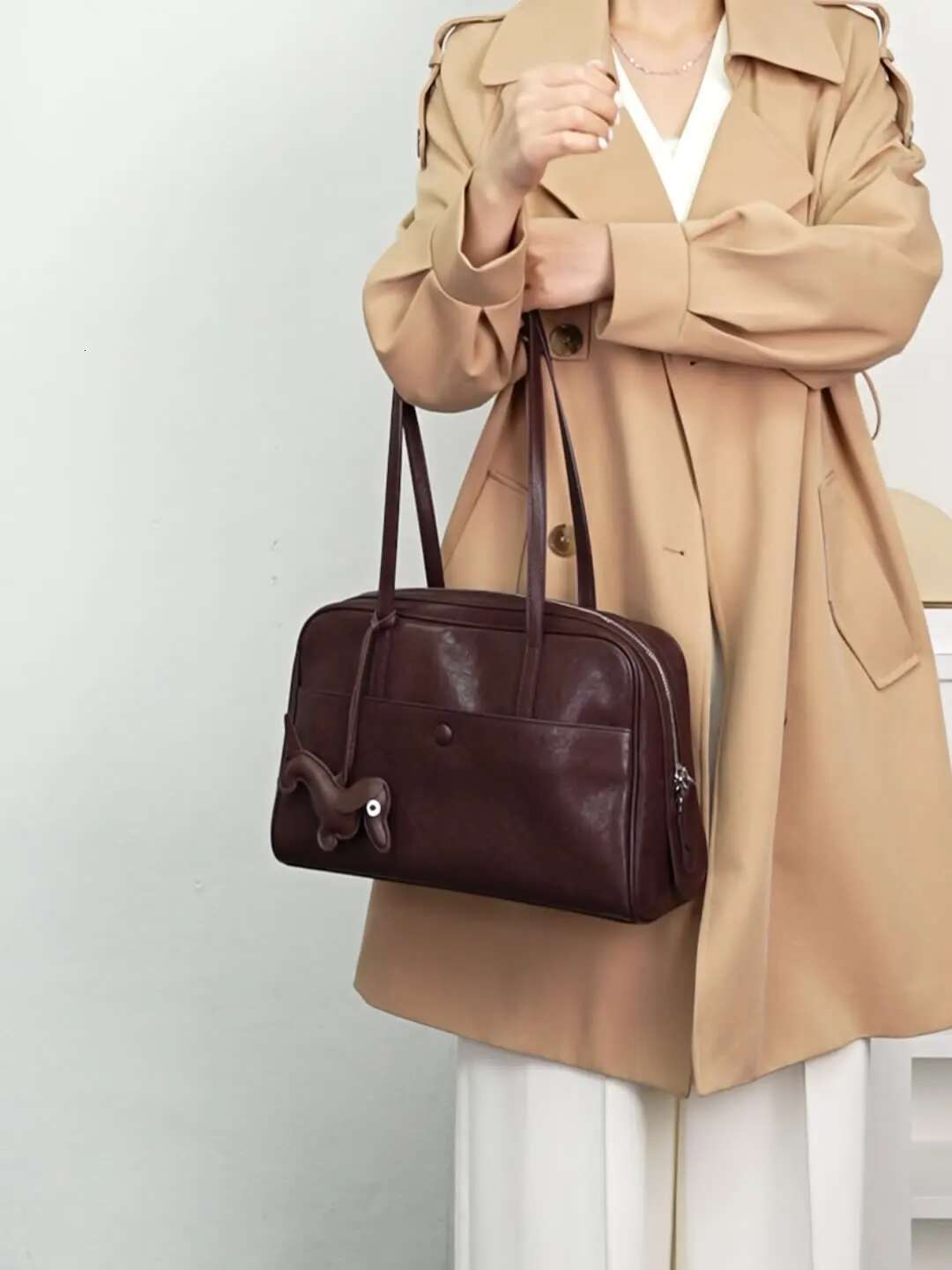 High End Hand-Held Pillow Bag, Vintage Vegetable Tanned Cowhide, Large Capacity Single Shoulder Tote Bag