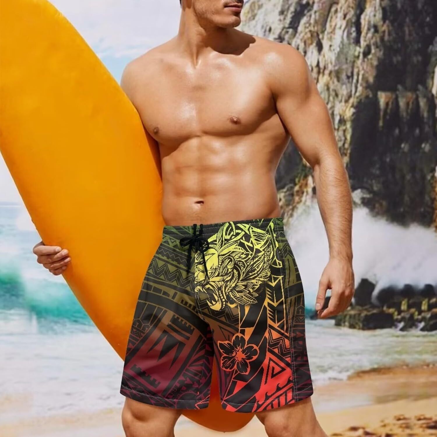 Polynesian Style Print Running Shorts for Men Gym Shorts Boho Clothes Polynesian Hibiscus Pattern Custom Beach Short
