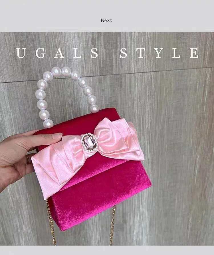 Veet Square Satin Bow Knot Women's Handbag Glitter Dias Evening Wedding Party Clutch Purse Shoulder Bag