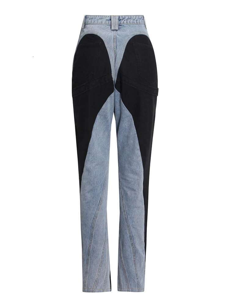 TWOTWINSTYLE Patchwork Denim Colorblock Pencil Pants For Women High Waist Loose Chic Trousers Female Clothing 2021 Style New