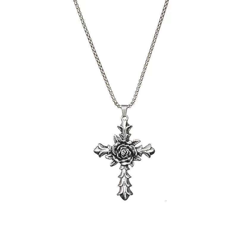 Fashionable trendsetters, rose cross, hip-hop style necklace, earth cool trampoe, couple, men's and women's sweater chain